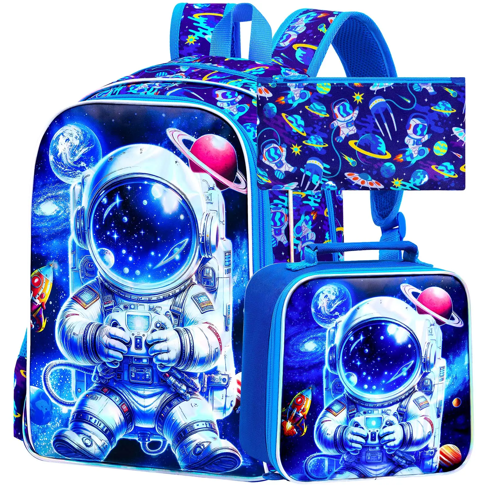 

3PCS Boys Backpack,16”Kids Dinosaur Bookbag with Lunch Box, School Bag for Elementary Toddler