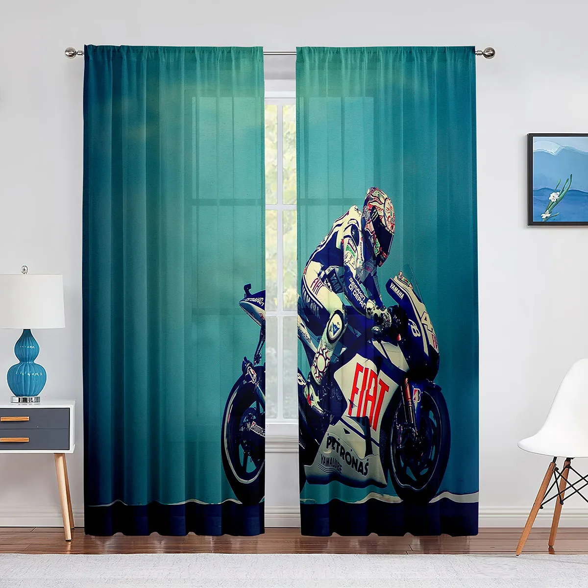 Biker Rides Motorcycle Sheer Voile Curtains for Bedroom Living Room Kitchen Decor Sports Tulle Curtains Chiffon Window Drapes