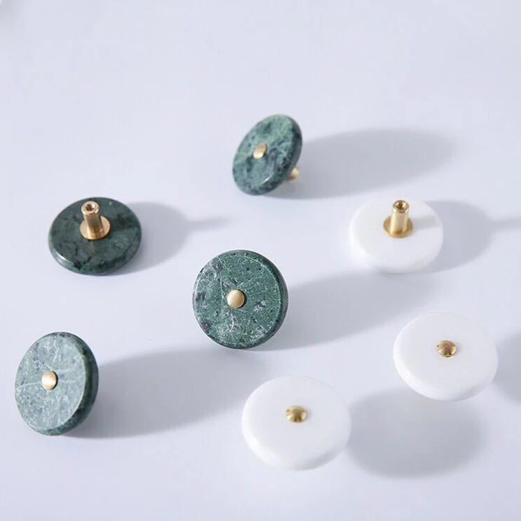 White  Green Natural Marble Cupboard Handles Round Furniture Cabinet Handle Small Dresser Drawer Pulls Black Marble Knob