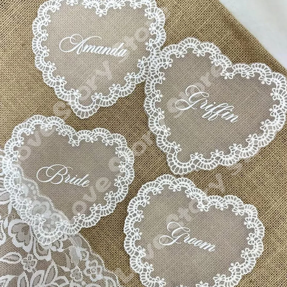 Spitzen-Namenskarten, personalisierte transparente Spitzen-Namensschilder, Tischdekoration für Hochzeiten, weiße Namenskarten, Verlobungsfeier-Accessoires