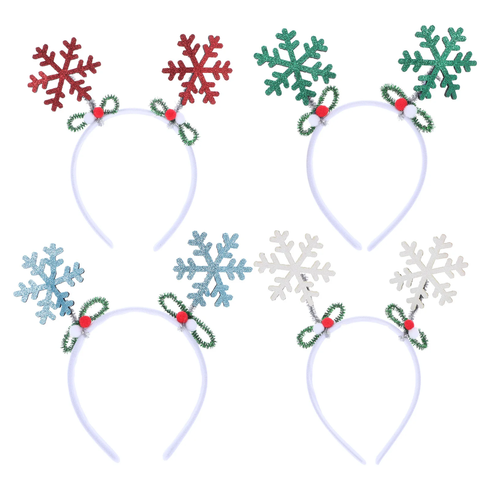 

4Pcs Snowflake Christmas Headband Glitter Snowflake Head Bopper Winter Holiday Party Xmas New Year Christmas Party Decoration