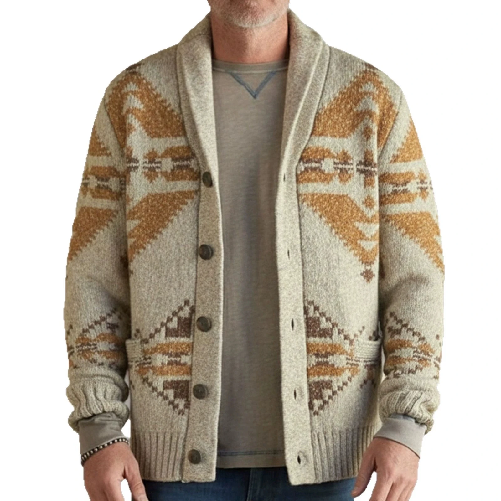 Autumn and winter new men's clothing European and American style jacquard outer sweater long sleeved knitted jacket top