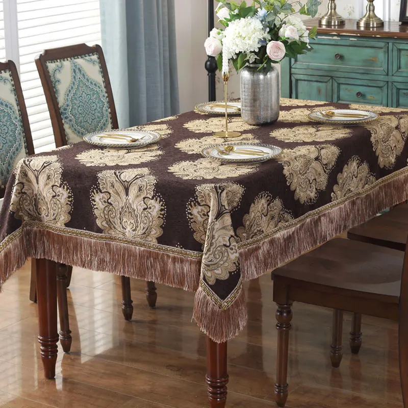 Retro Chenille Tablecloths for Dining Table Rectangular Round Tassels Jacquard Floral Chair Cover Table Cover Party Events Home