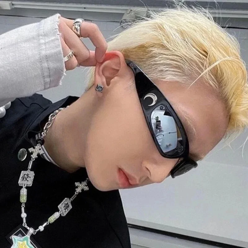 1/2/3pcs Moon Rectangular Sunglasses for Women Men Retro Outdoor Cycling Sports Hip Hop Punk Sun Glasses UV400 Trend Shades
