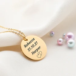 Personalized Engraved Handmade Medallion Pendant Necklace Custom Engrave Name Coin Round Necklace for Women Wedding Jewelry Gift
