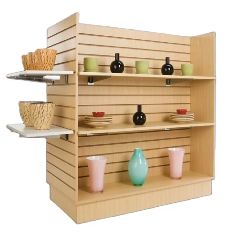 custom.KEWAY Customize Supermarket Slatwall Gondola Shelving Display Shelf With Casters 4 Sided Floor Display Stand