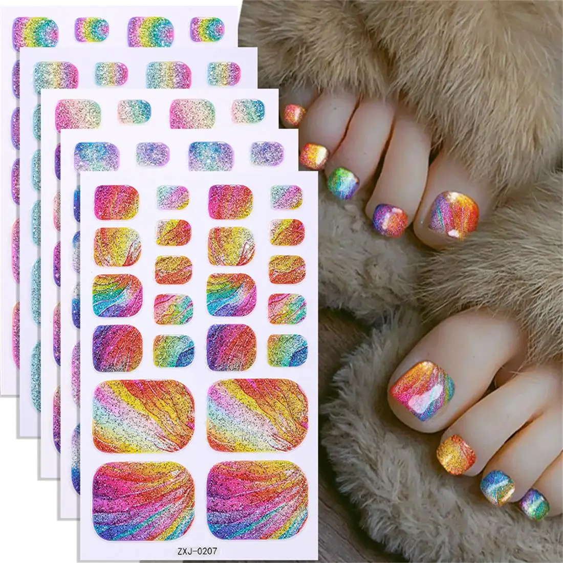 

Glitter Starry Sky Toe Nail Stickers, 22 Pieces/Set Removable Ready-to-Wear Self-Adhesive Waterproof Flash Decal False Nail Tips