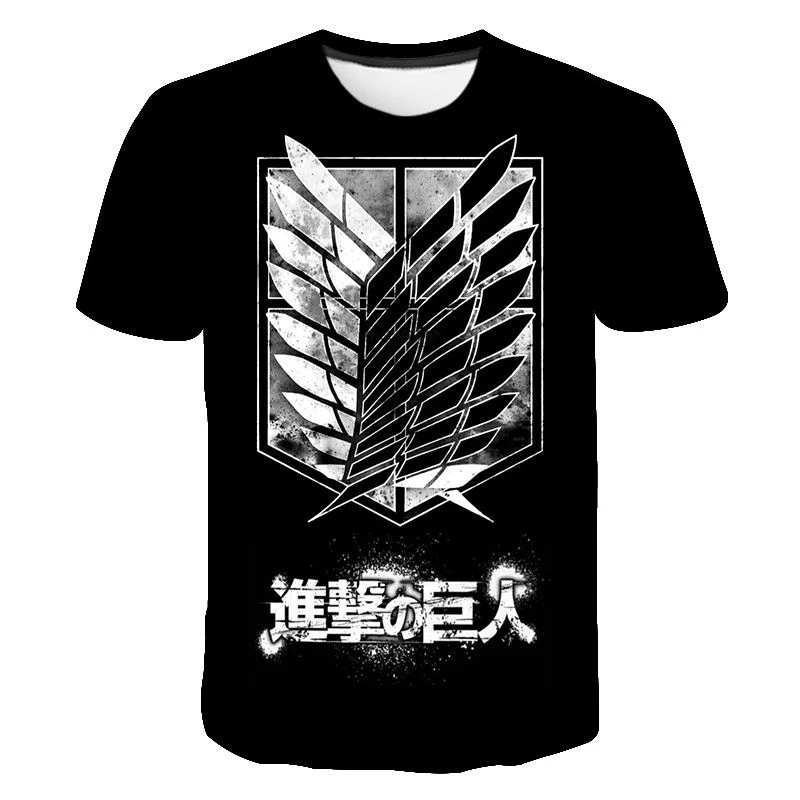 Camiseta con estampado 3D de Attack On Titan para hombre y mujer, camisa informal de cuello redondo, ropa de calle Harajuku, Tops de gran tamaño,