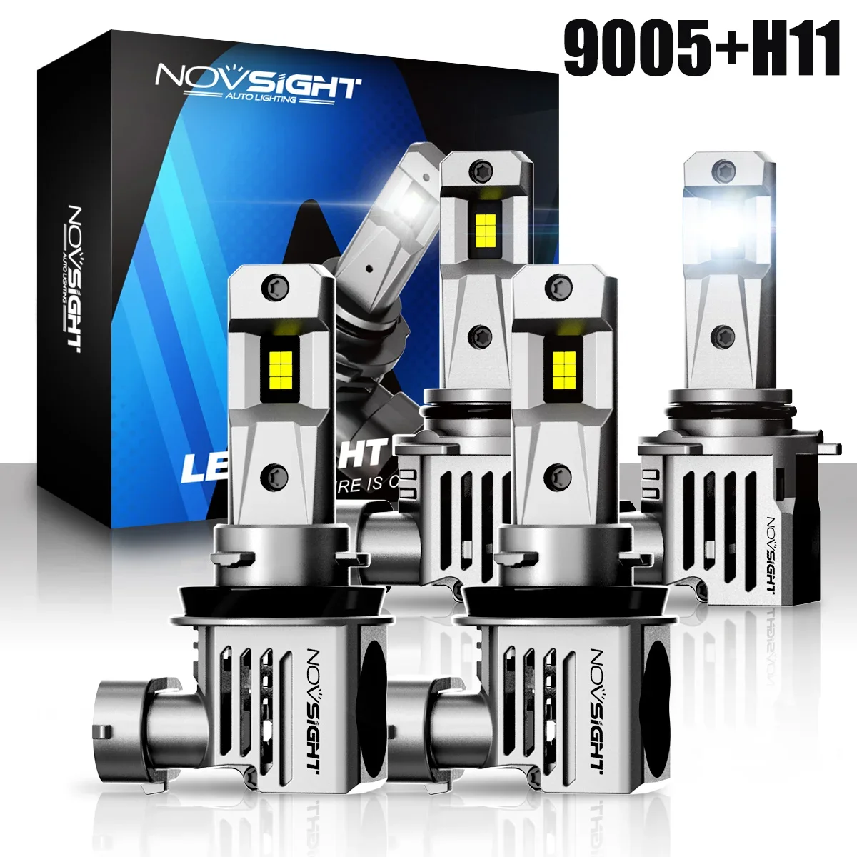 NOVSIGHT 2Pcs 9005 2Pcs H11 LED Headlight High and Low Beam 80W 18000LM LED 12V 6500K White Super Bright Car Headlight Bulbs