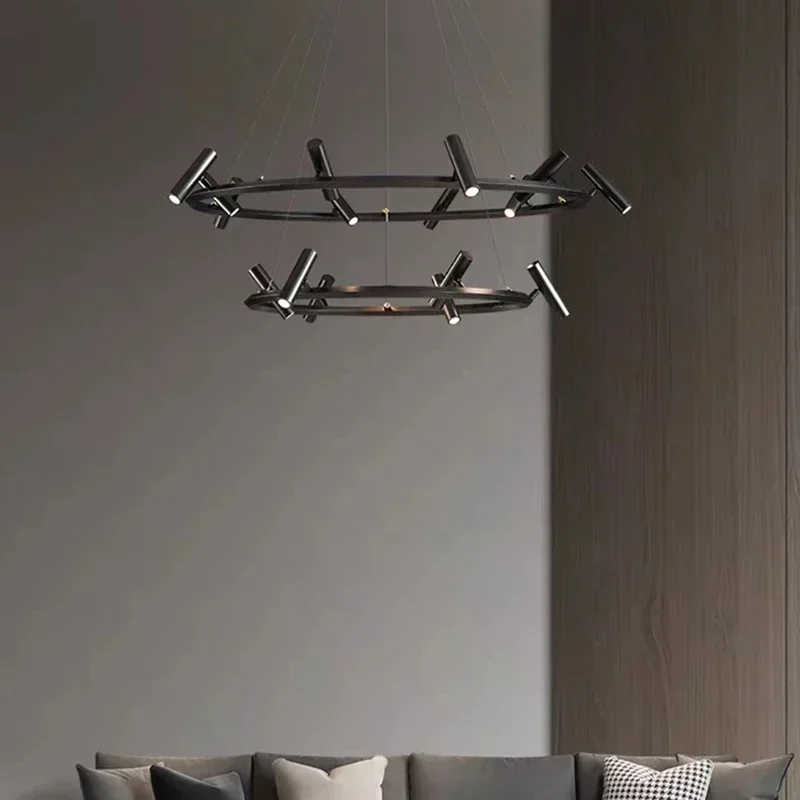 Nordic Round Spot Led Chandelier Balck Metal Adjustable Spot Pendant Lamp Living Room Dining Room Kitchen Indoor Decor Lighting