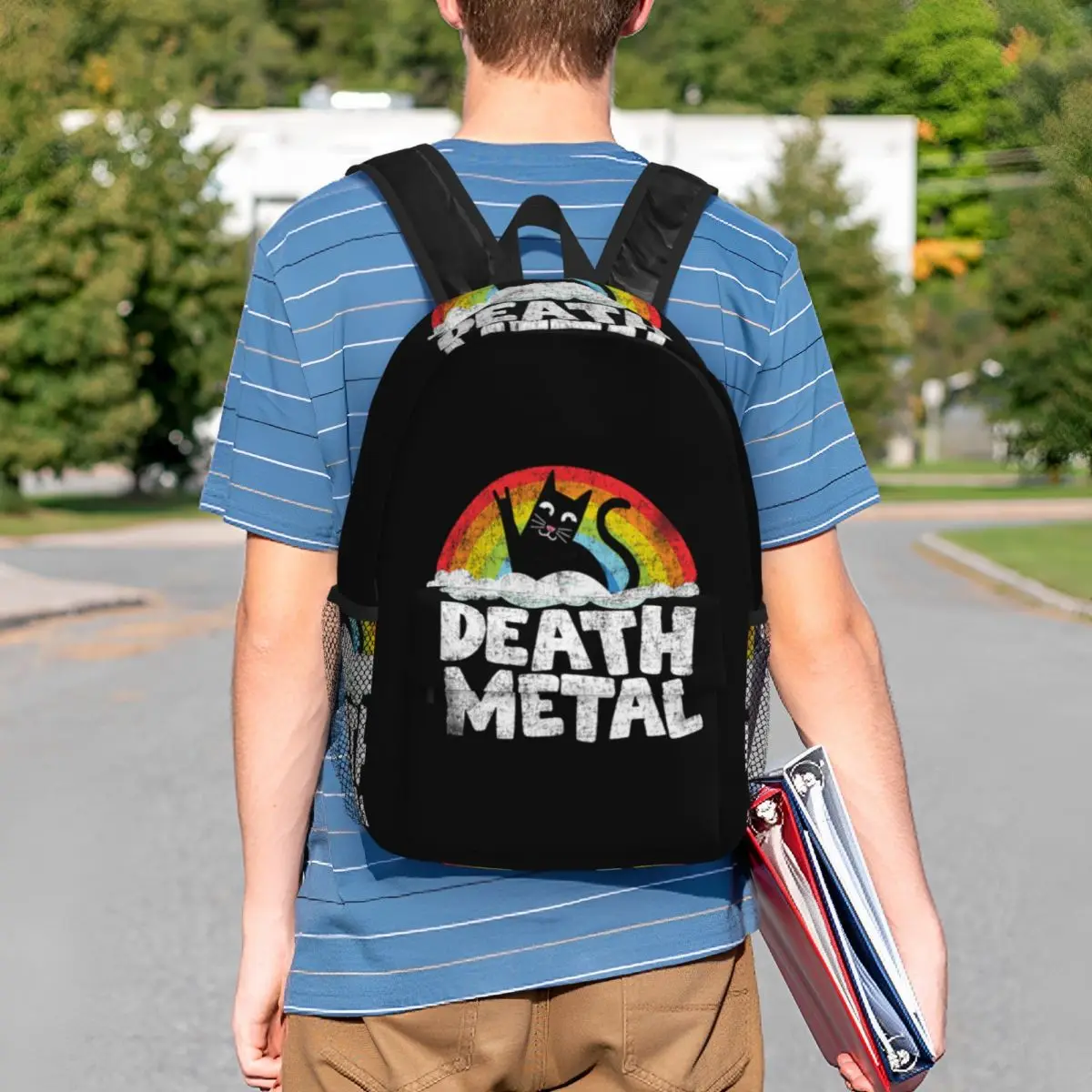 Funny Death Metal Cat Gift Rainbow Heavy Metal Backpack Student BookBag Men Women School Bag Computer Shoulder Bags