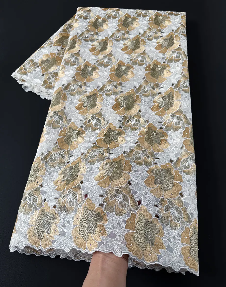 Highest Quality Double Handcut Lace Soft African Organza Voile Fabric 2026 Minute Embroidery Sewing inspired Traditional Wear