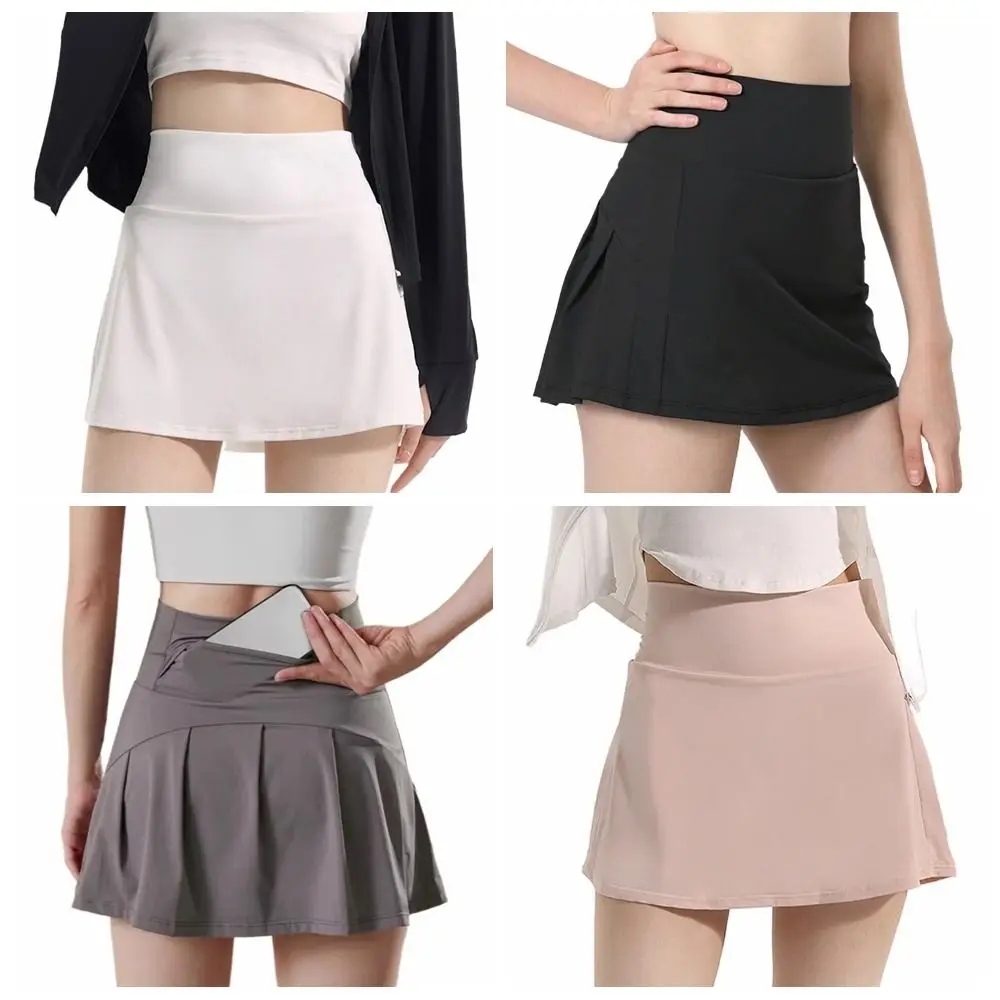 Anti Glare Pleated Tennis Skirt with Lining Double Layer High Waisted Golf Skirts Quick-Drying Sweet Yoga Sport Skirt Tennis