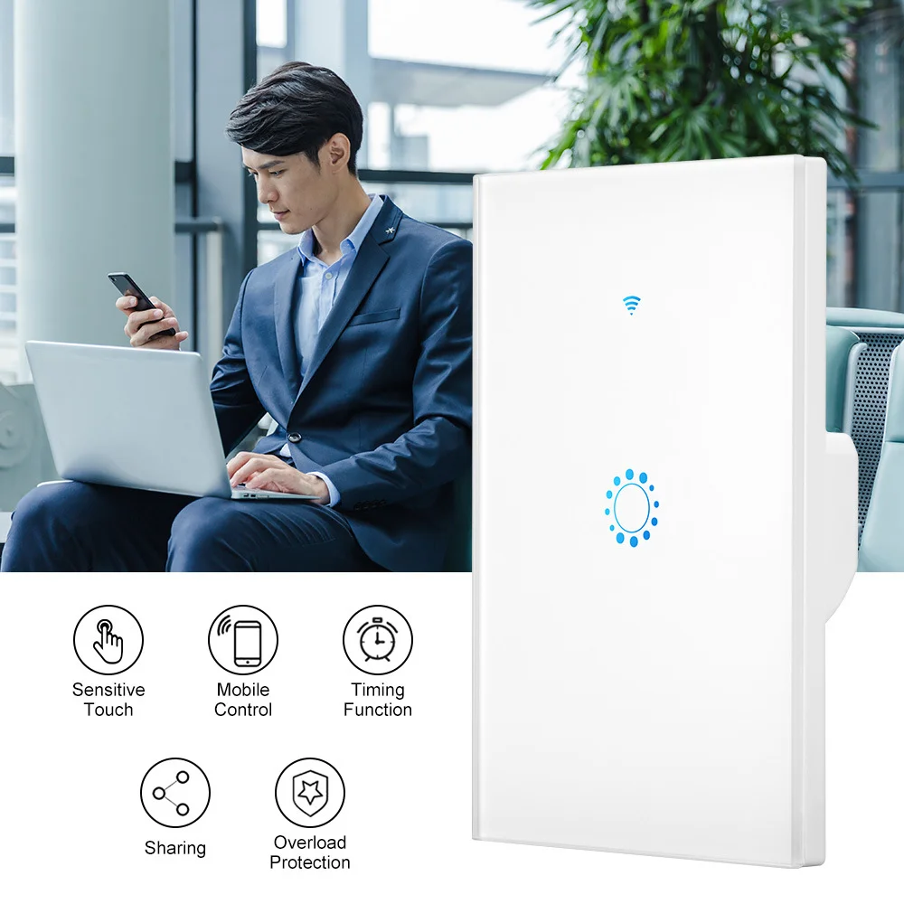 Shawader-Interruptor de pared inteligente con Wifi, Panel de vidrio táctil rectangular, Control remoto por Alexa y Google Home, Tuya/Ewelink