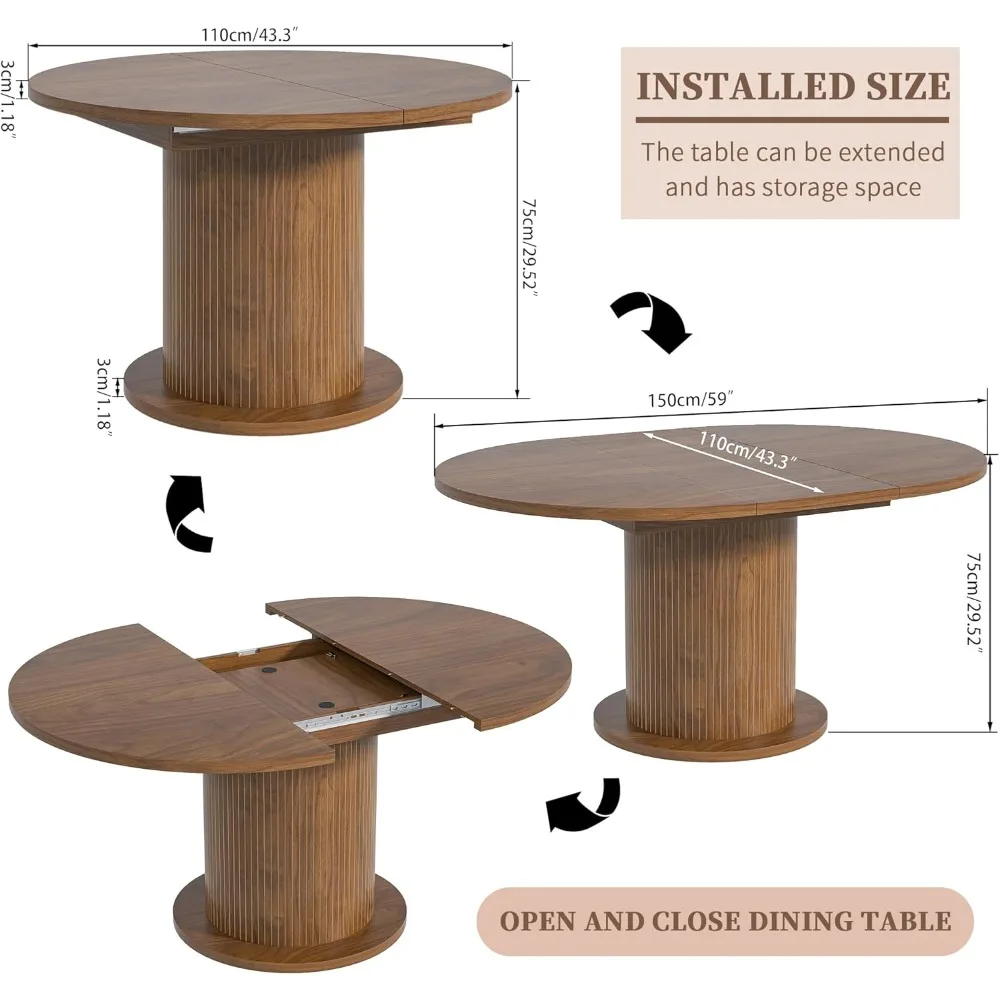 Factory Direct 2026 Adjustable Size Round Dining Table for 4-6, Unique Design Modern Farmhouse Kitchen Table, Circle Dining Tabl