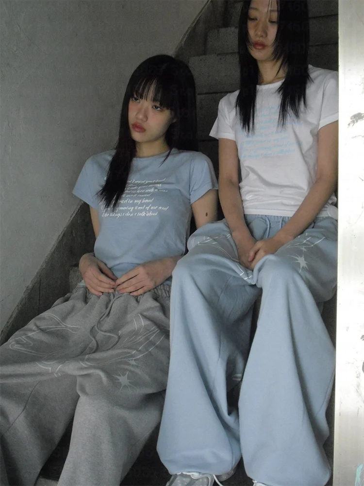 Y2k pants pattern wings personalized angel print loose women jogging pants fresh retro Korean stre sexy  High Street Hot Girl