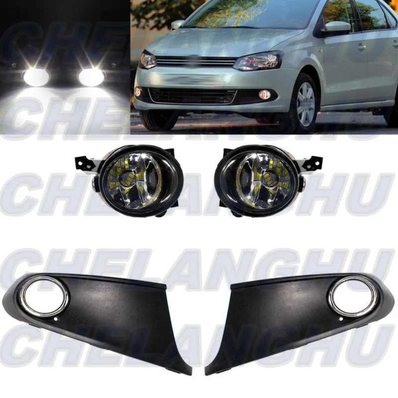 For VW Polo Sedan 2010 2011 2012 2013 2014 2015 1 Set Front LED Fog Lights+Grille Cover Car accessories 1T0941699C 1T0941700C