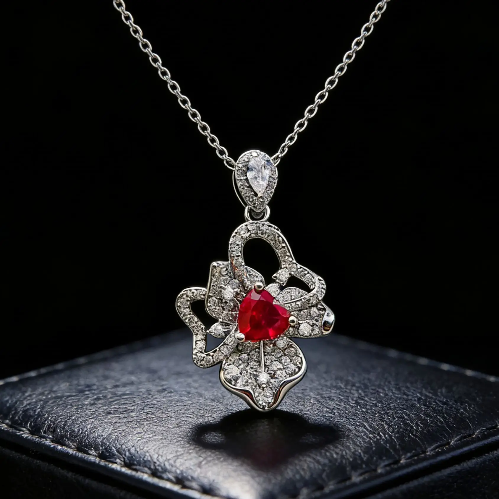New style jewelry accessory - realistic ruby flower necklace for women,high-end heart-shaped precious stone pendant choker chain