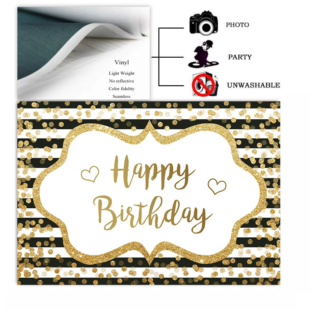 الذهب بريق النقاط عيد ميلاد سعيد خلفية الأبيض والأسود المشارب DIY بها بنفسك خلفيات حفلات زينة الكبار الاطفال لوازم عيد ميلاد