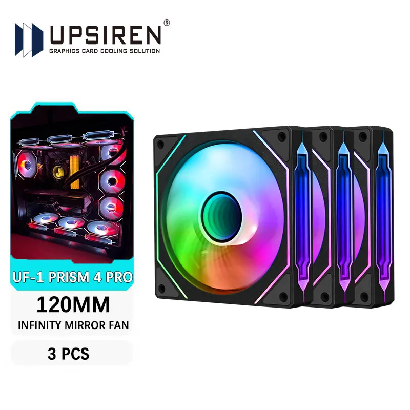 

UPSIREN UF-1 PRISM 4 PRO 3PCS Computer Chassis Fan 12cm ARGB 4Pin PWM Quiet Cooling Fan 12V Large Air Volume 45.2CFM/600-1500RPM