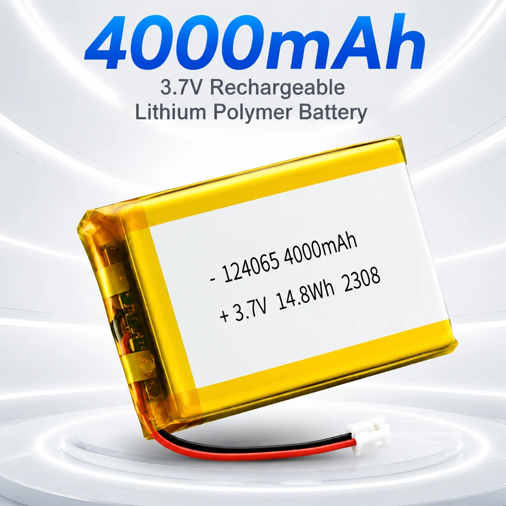 3.7V 4000mAh LiPo Battery 124065 Rechargeable Lithium Polymer Battery PCB Protection PH2.0 Plug for GPS Bluetooth Speaker