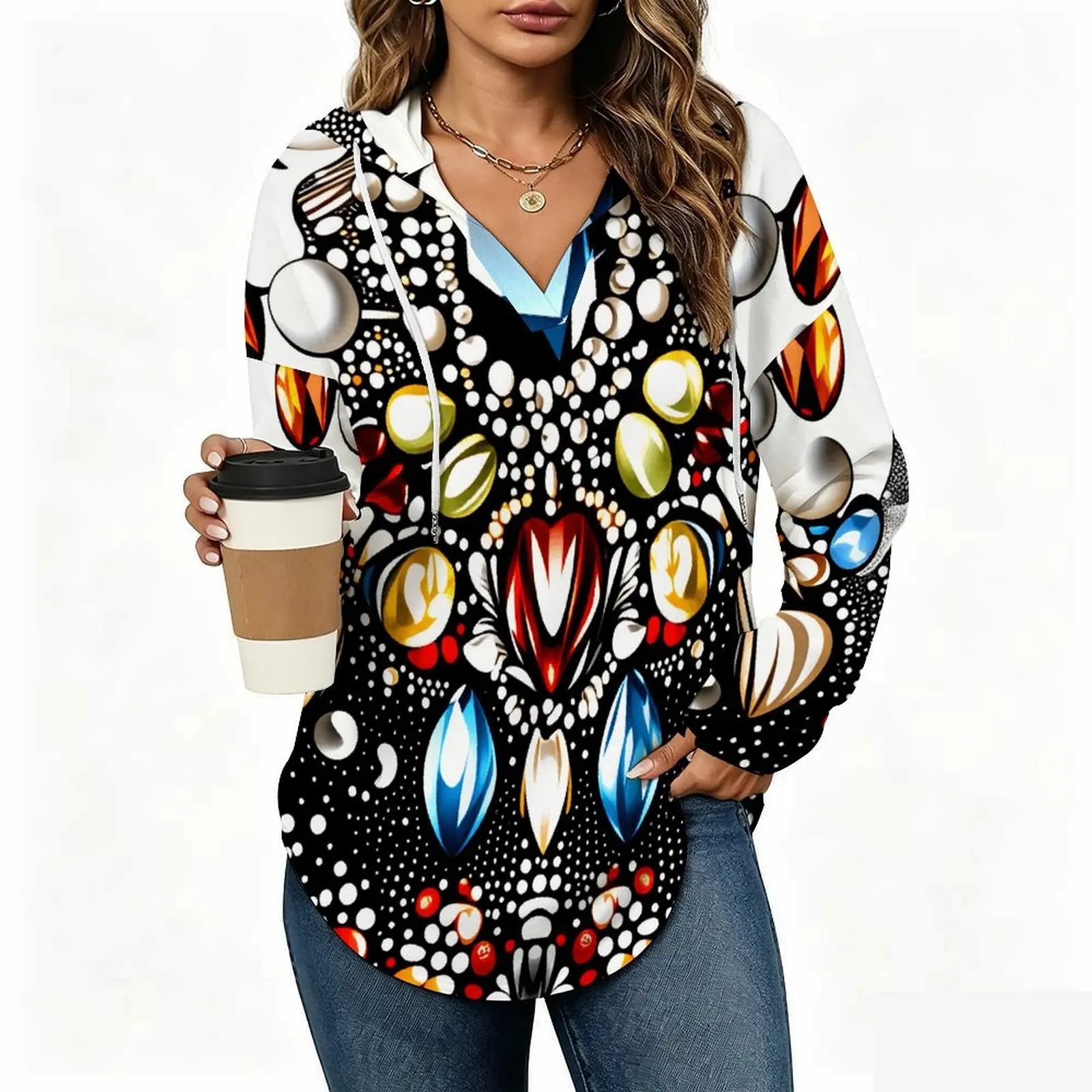 Women's V Neck Hooded Long Sleeve Sweatshirt Casual Fashion Top for Commuting Everyday Wear