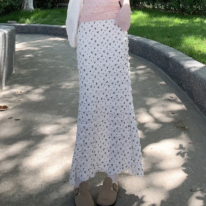 

Складная юбка «рыбий хвост» с французским принтом для женщин, 2021, корейские длинные юбки с высокой талией, женские летние шикарные юбки-миди с запахом на бедрах, женские юбки