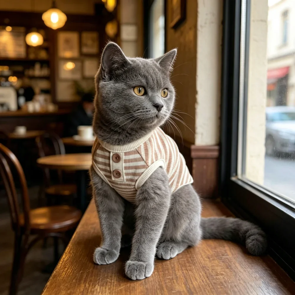 1 Stück einfache gestreifte Strickweste, weicher Hundepelz für Frühling und Sommer, Kleidung für kleine und mittelgroße Hunde, Katzen und Haustiere – Detail 5