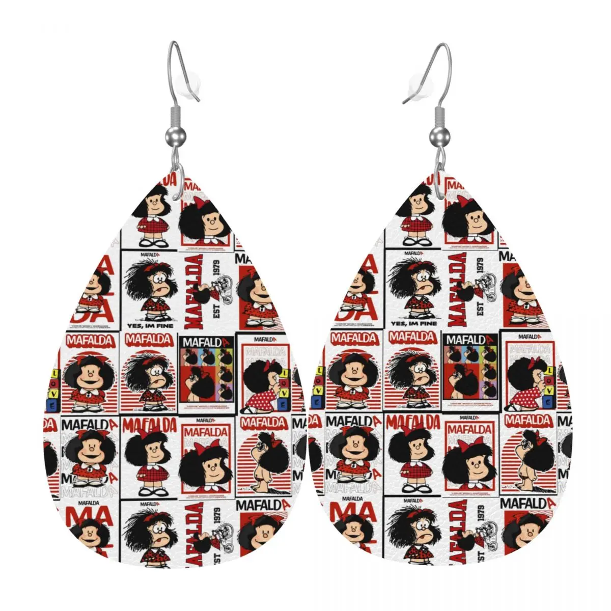 

Custom Anime Mafalda PVC Leather Earrings Dangle Earrings Jewelry For Women Cartoon Quino Manga For Wife Mother Gift