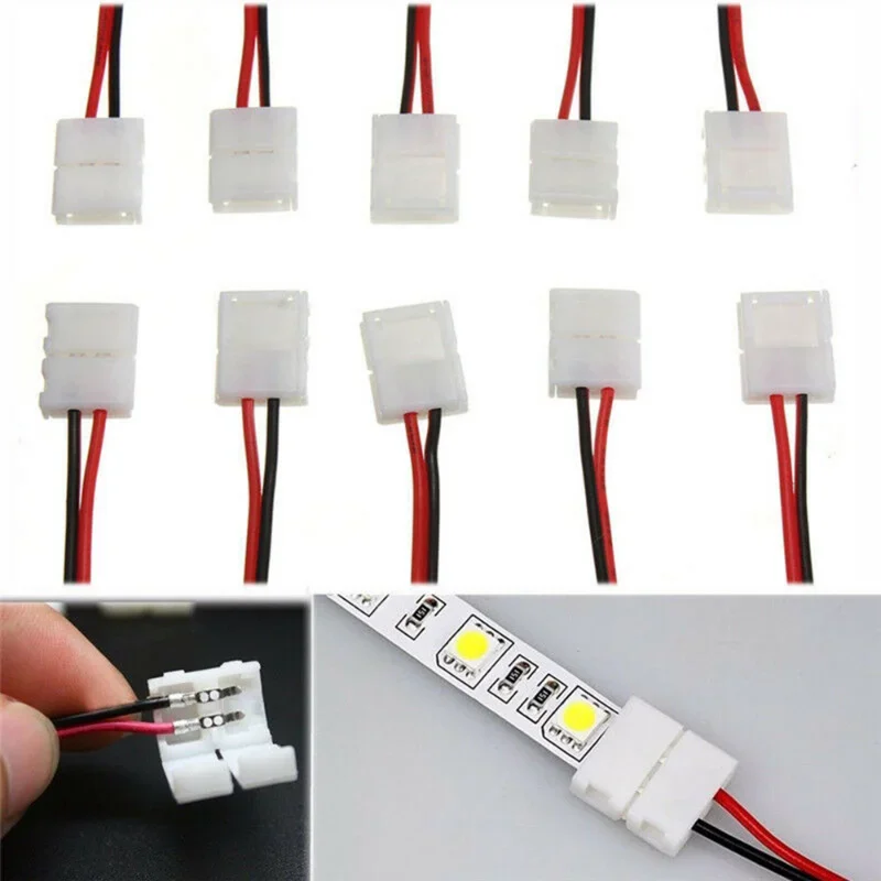 8mm 10mm 2Pin 100Pcs LED Strip Connector Cable Width PCB Single Color Tape Light For 3528 2835 5050 LED Strip Lighting