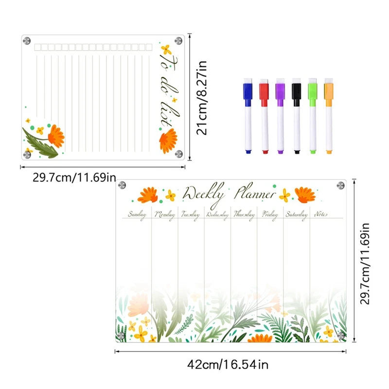 Magnetic Acrylic Weekly Planner Calendar Memo Board For Refrigerator - Erasable Writing