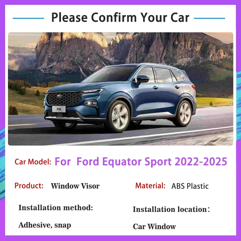 Car Window Visor For Ford Equator Sport Territory 2022 2023 2024 2025 Rainproof Wind Rain Visor Deflector Shade Auto Accessories