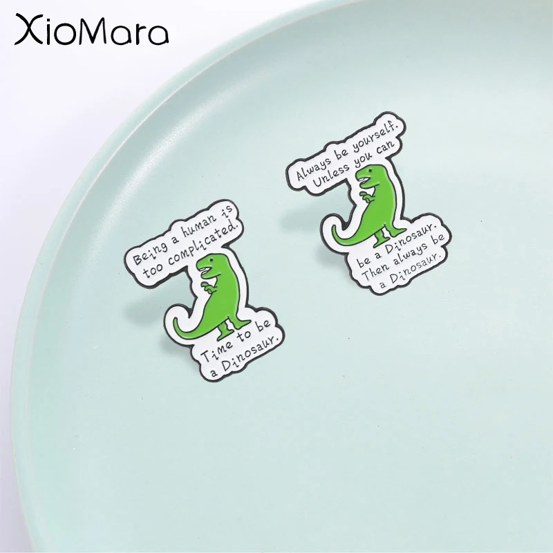 Cartoon Simple Green Tyrannosaurus Rex Enamel Pin, Funny Humorous Joke Quote Badge, Fashion Accessory, Best Gift for Friends