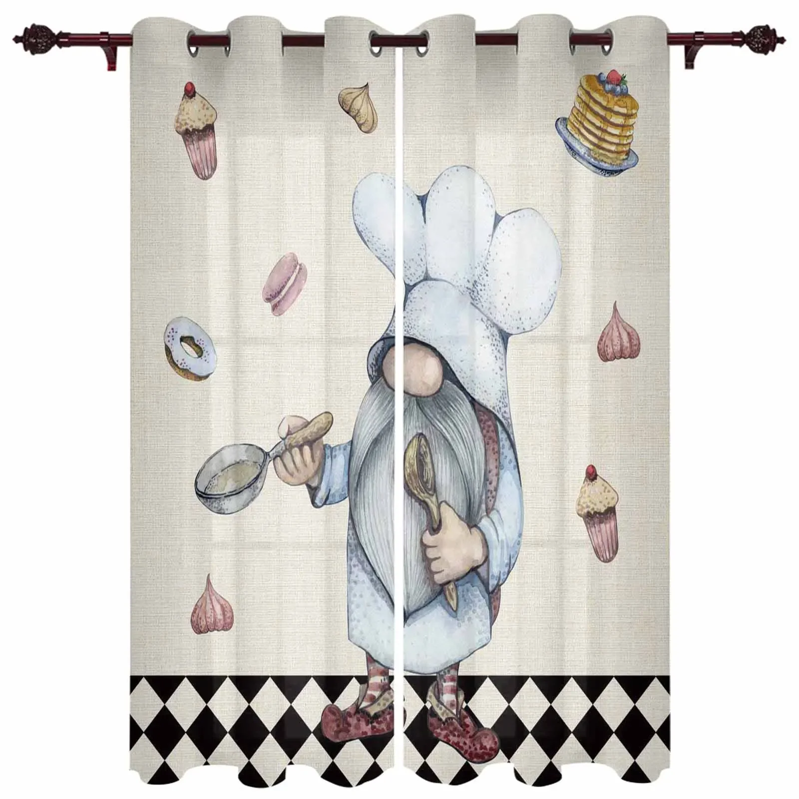 Midget Cook Dessert Window Curtains Living Room Home Decor Children's Bedroom Window Treatments Kitchen Drapes