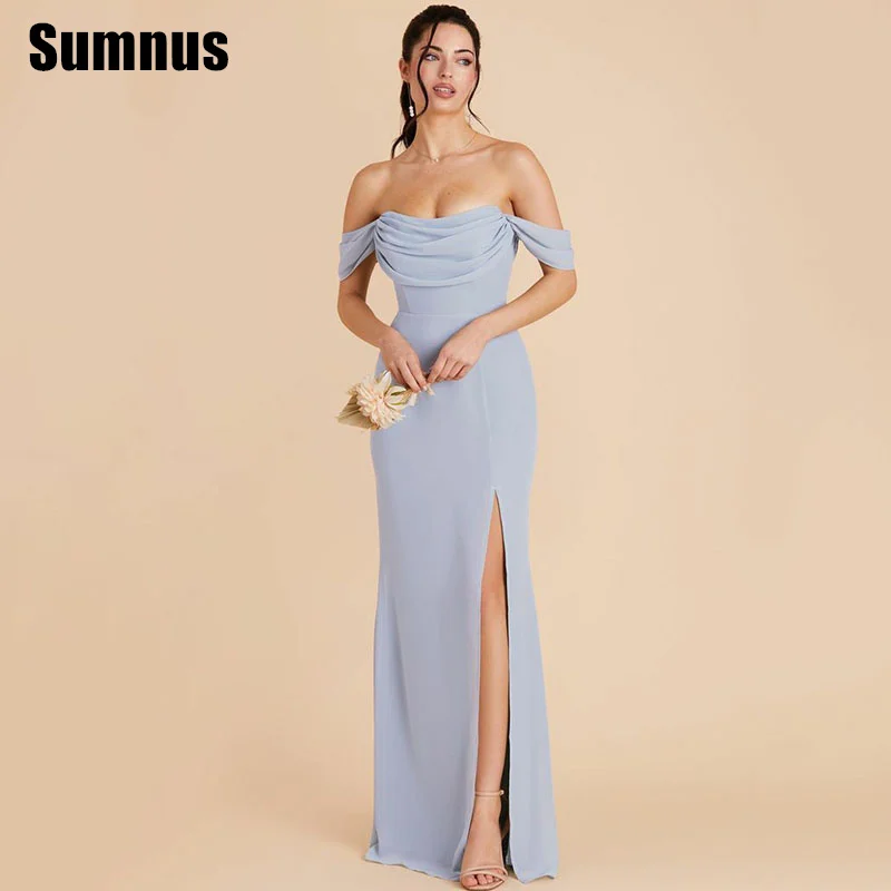 

SUMNUS Elegant Mermaid Bridesmaid Dresses Off Shoulder Side Slit Floor-Length Sleeveless Wedding Occasion Gowns Customized