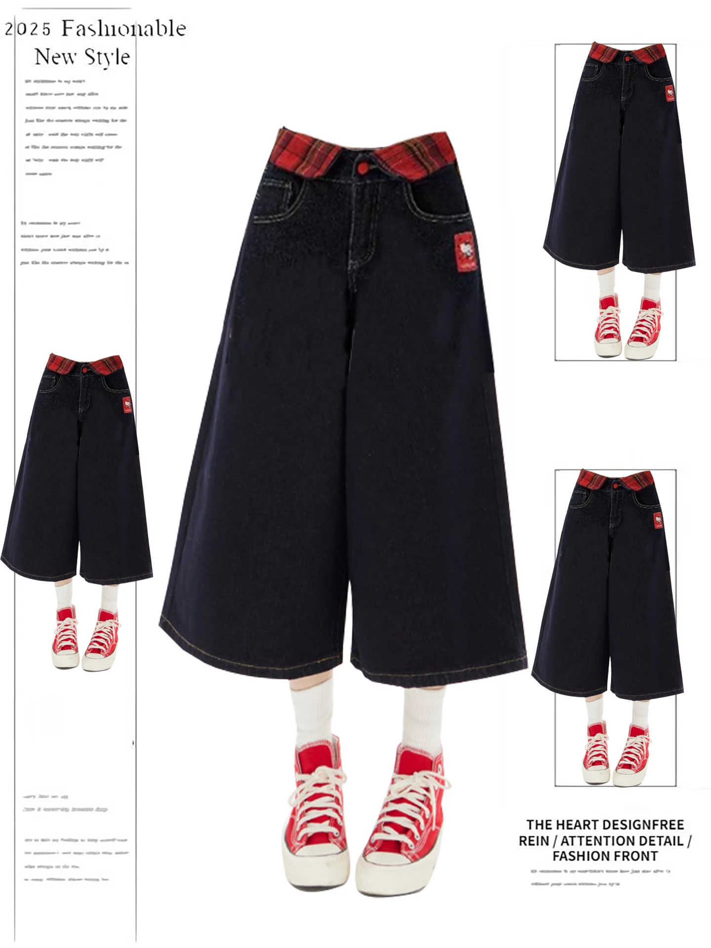 

Bla Wide Leg Denim Seven-Foot Pants Women Summer New Design Kit Embroidery Loose Slim Straight Pants Casual High Waist