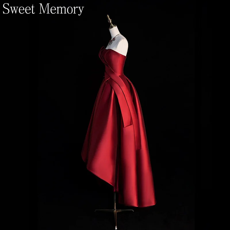 

A4188 Customized Strapless Luxury Satin Prom Dress Sexy High Low Wedding Dresses Sexy Women Vestidos Special Occasion Dress
