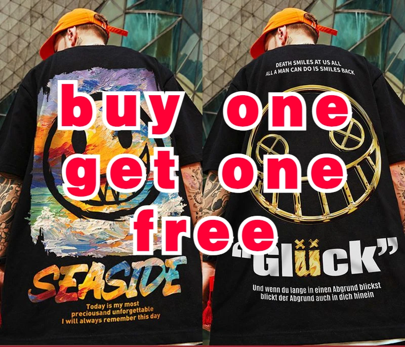 Buy One Get One Free Y2k Top Men T Shirt Harajuku Loose and Versatile Casual Hip Hop Five Quarter Sleeve Oversized Streetwear