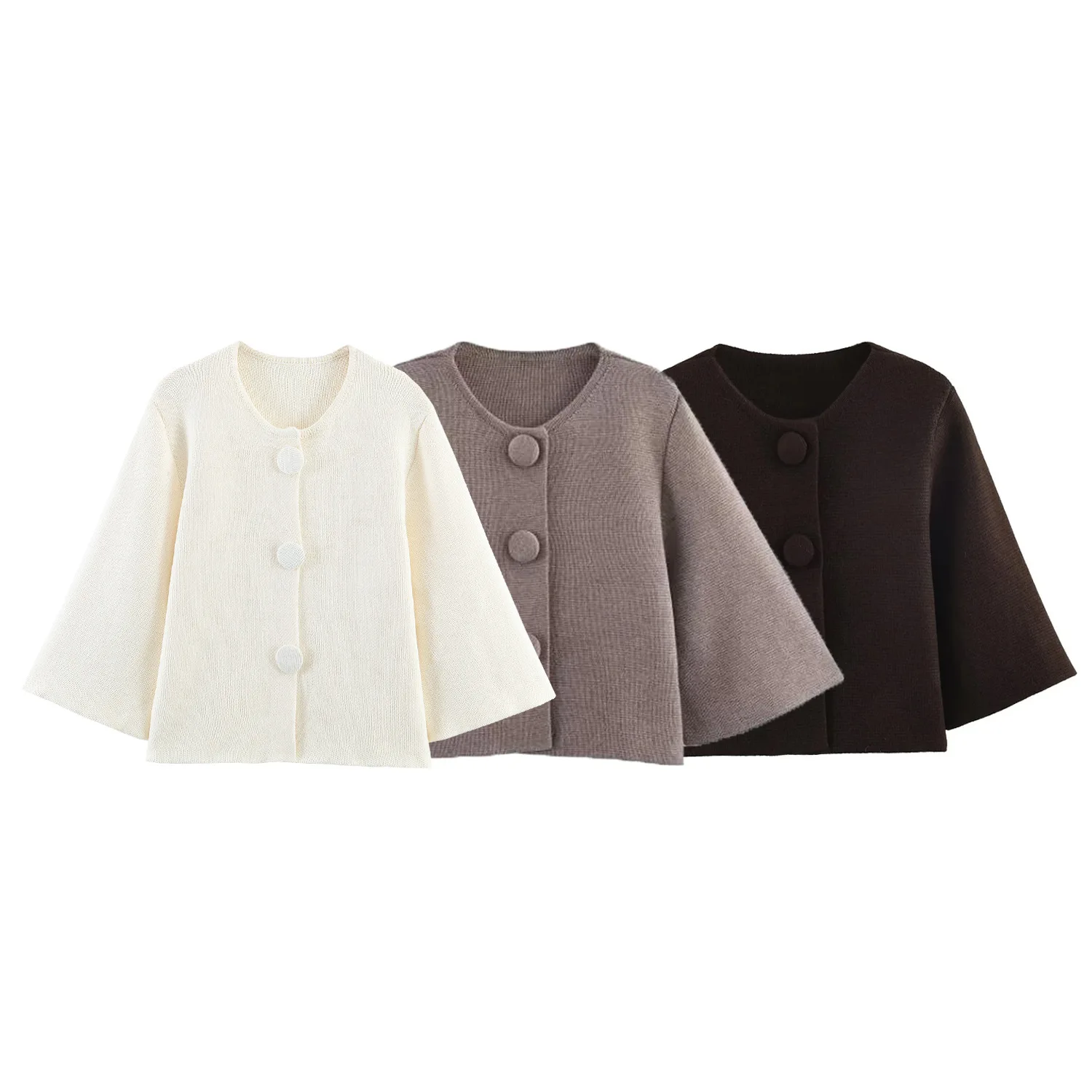 Women's Fashion Casual Short Jacket White Brown Black Knit Cardigan Three-quarter Sleeve Sweater Loose Knitwear For Women ASSI