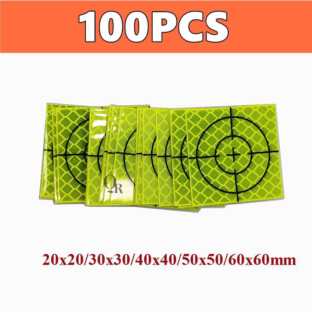 100pcs Reflector Sheet For Total Station Survey Geography Fluorescent Green Sheet Reflective Sticker 20/30/40/50/60mm Retro