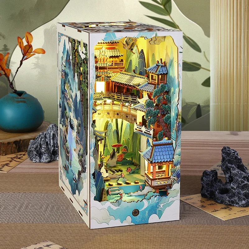 OUZEY Ethereal Island Sanctuary DIY، منزل خشبي مصغر ثلاثي الأبعاد، هدية أسطورية صينية للبالغين #4