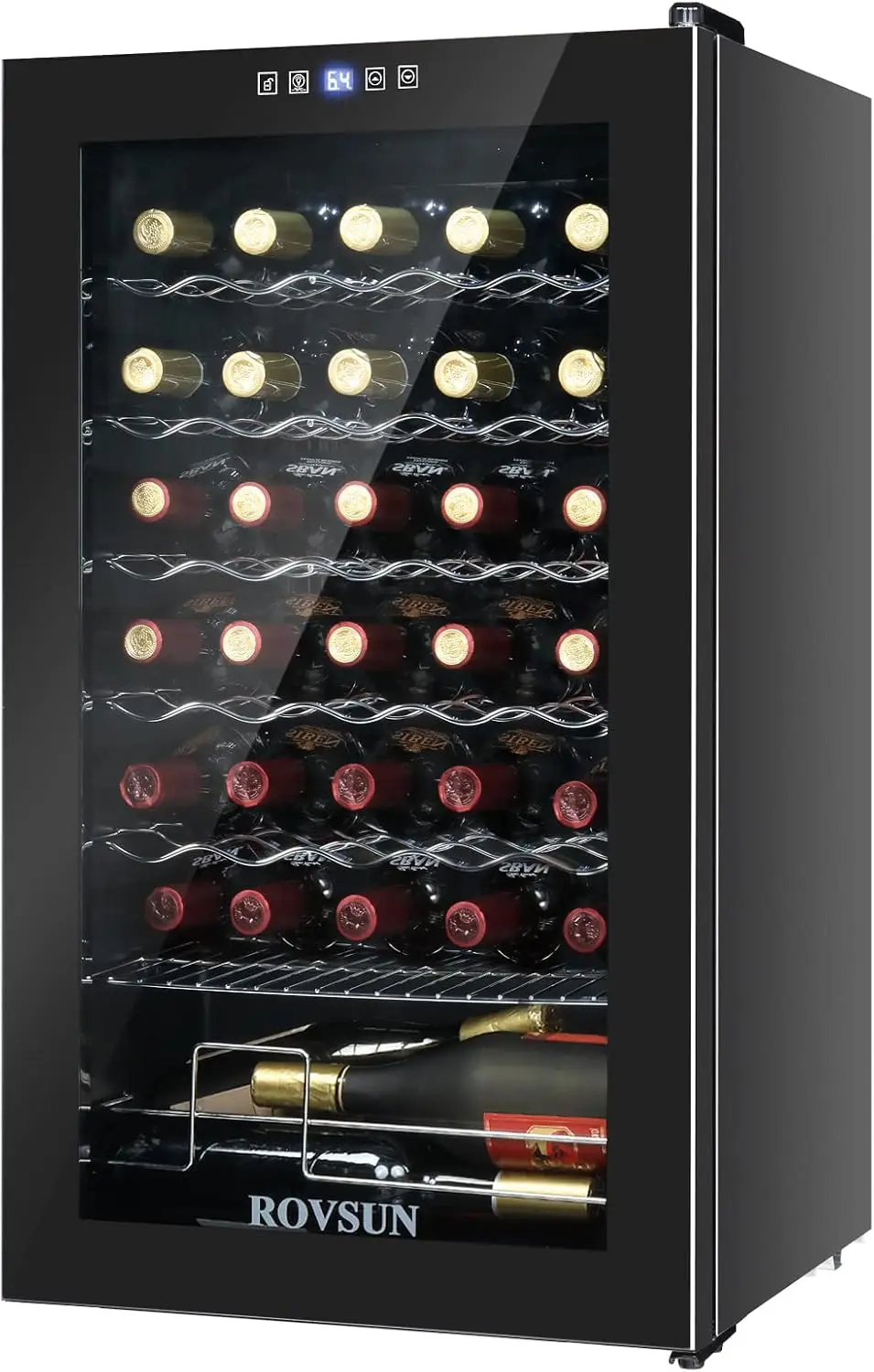 

34 Bottle Wine Cooler Refrigerator, Compressor Wine Fridge Chiller with Digital Temperature Display, Freestanding Single Zone