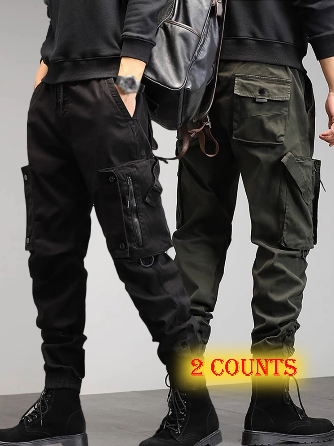 

Black Multi Pocket Drawstring Cargo Pants Men's Casual Outwear Pants For Summer Autumn Outdoor Hip Hop Sweatpants Men Women