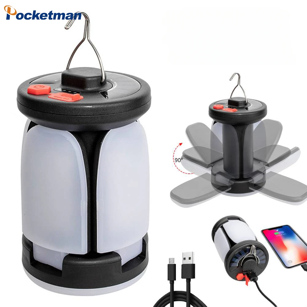 

Solar LED Camping Lantern High Power Rechargeable 4500mAh Emergency Power Bank Foldable 6 Light Modes Outdoor Camping Fishing