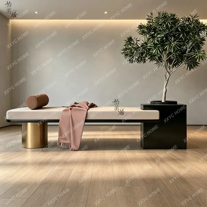 XX new metal foyer shoe change stool light luxury hotel overhead viewing bench