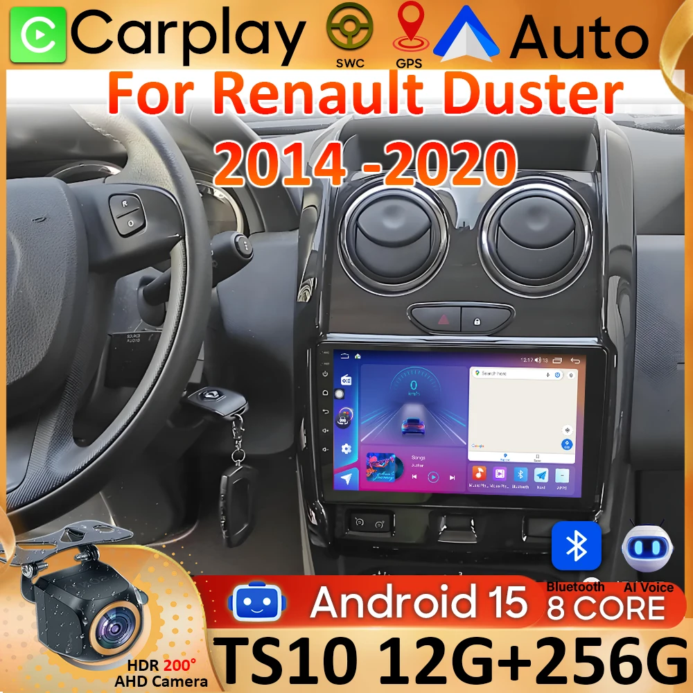 

Android 15 Carplay Car Radio For Renault Duster 2014 2015 2016 2017 -2020 Navigation GPS Multimedia Player Stereo WiFi 4G DSP BT