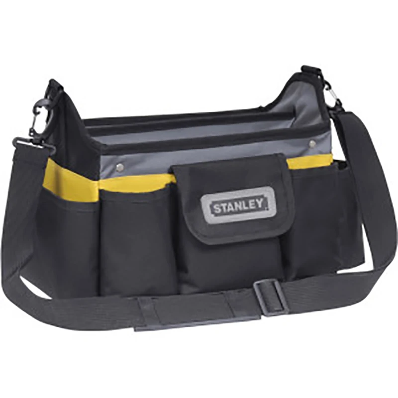 Stanley STST1-70718-23 Essential Open Tool Bag 12In Heavy Duty Steel Handle Multi-Pockets Storage Case for Small Parts