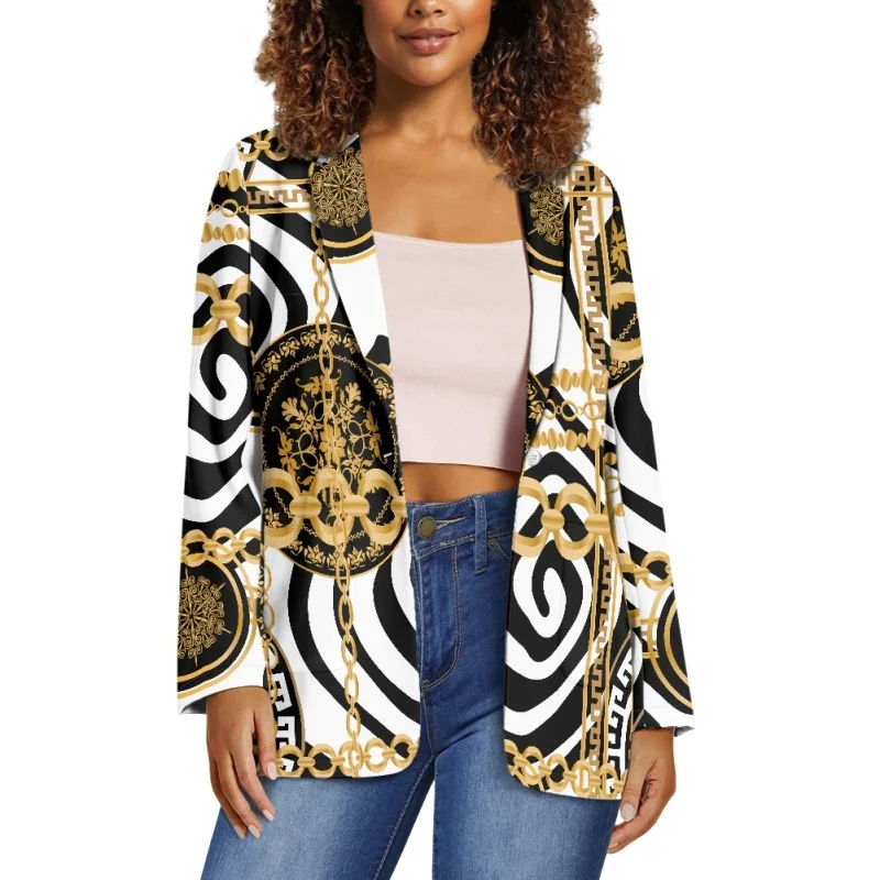 Noisydesigns Leopard Luxury Golden Floral Pattern Blazers For Women Lady Chain Design Office Trendy Jackets Spring Autumn 2024