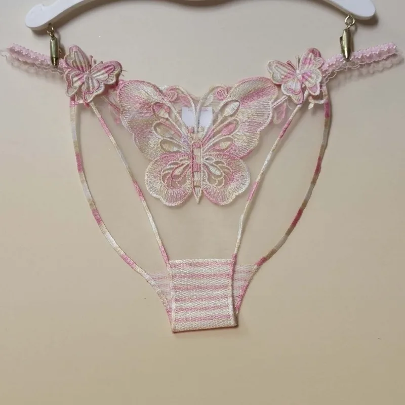 Red and Black Pink Three-color Mesh Briefs Elegant  Breathable and Comfortable Sexy Lace Butterfly Embroidered Women's Underwear