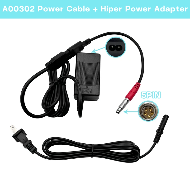New 2-5Pin Black A00302 Cable  Compatible For with Black Hiper Charger Fast Charge Power Adapter GB500 GR3/5 GPS Lite Surveying